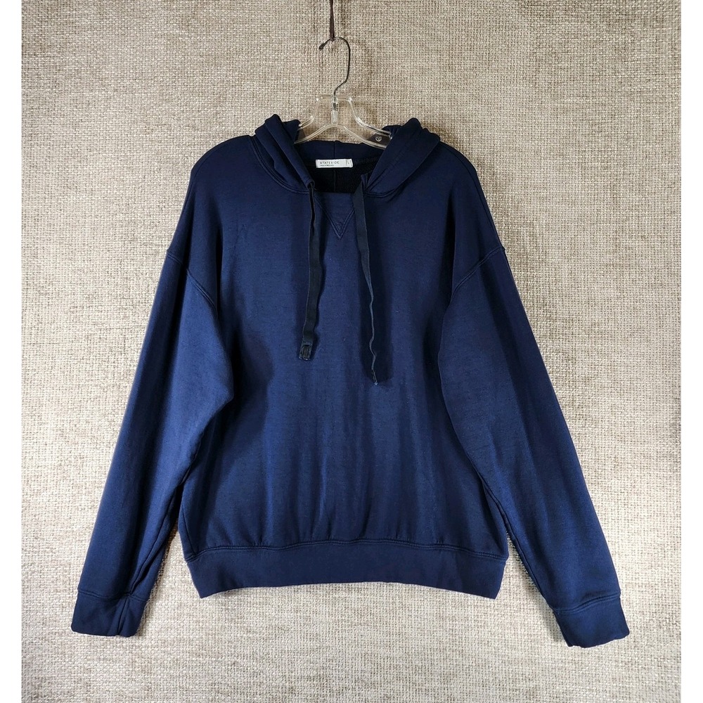 Stateside Softest Fleece Hoodie‎ Womens L Navy Blue Quiet Luxury USA Made EUC